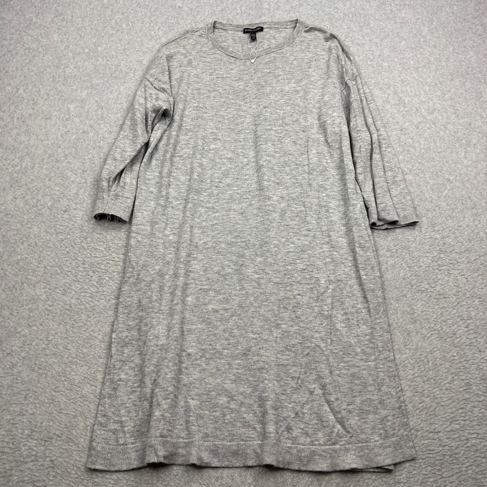 Eileen Fisher Sweater Dress Womens Small Gray Merino Wool Alpaca Knit 3/4 Sleeve